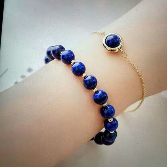 NATURAL  LAPIS LAZULI 2 PIECE BRACELET SET - Picture 1 of 3